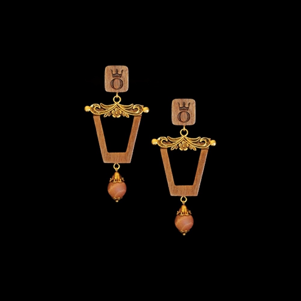 Handmade Unique Wooden Earrings With Agate