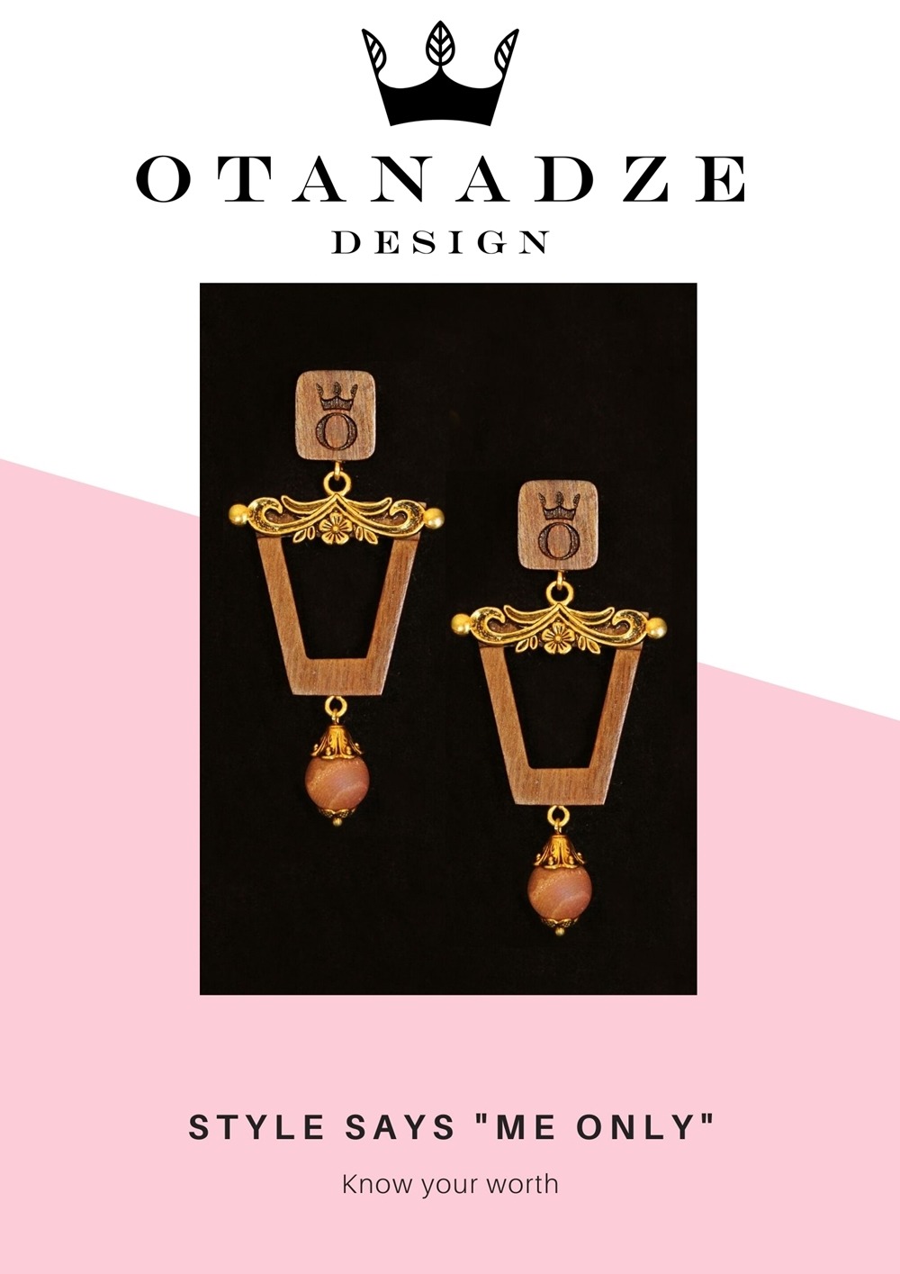 Handmade Unique Wooden Earrings With Agate - Image 2