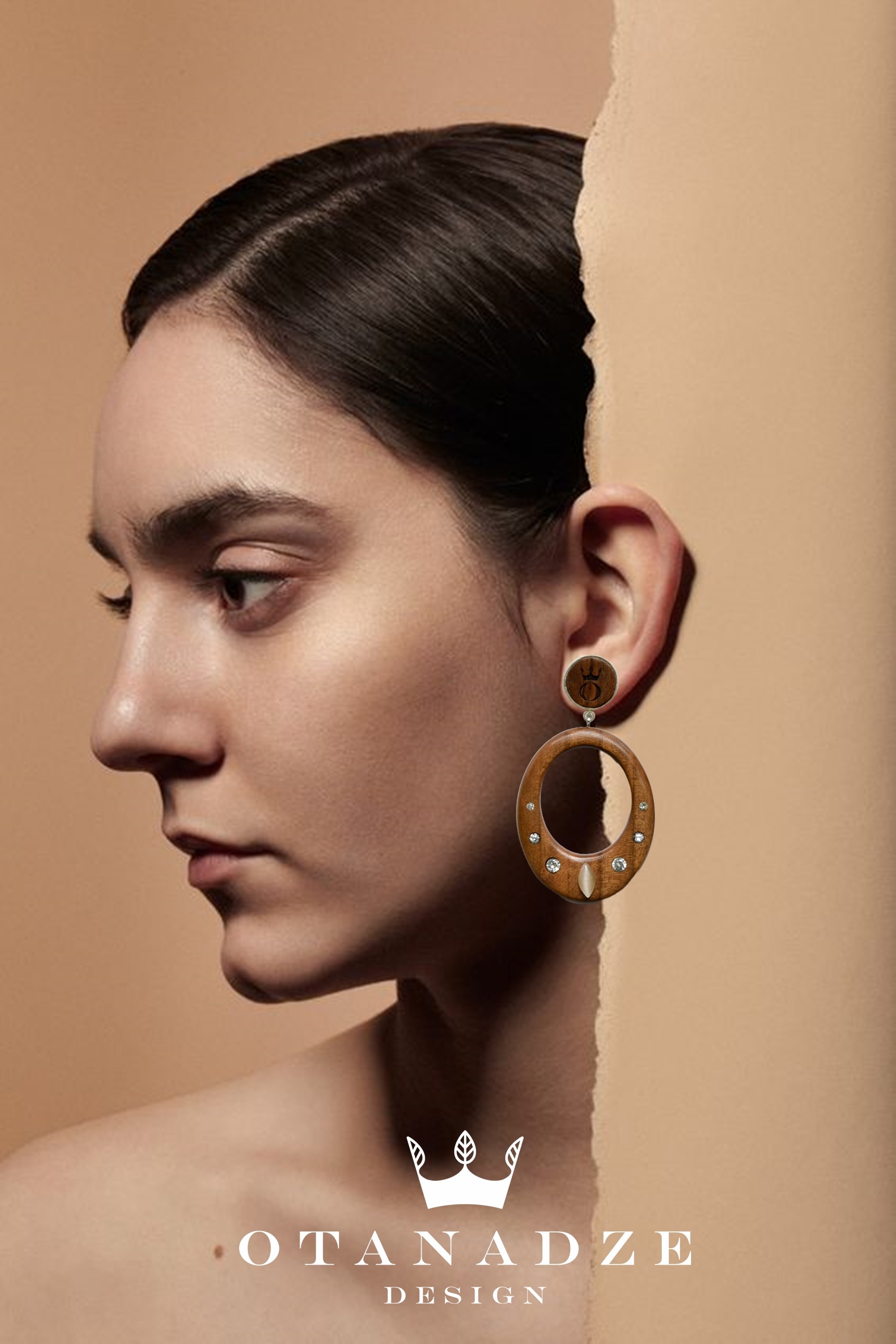Handmade Wooden Earrings With Silver and Zircons